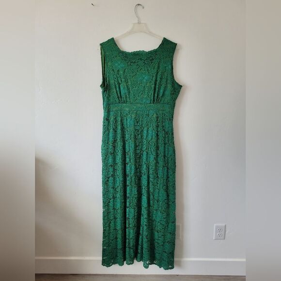 Emerald Green Lace Maxi Dress Plus Size XXL Sleeveless Pockets Formal Wedding - Picture 2 of 9